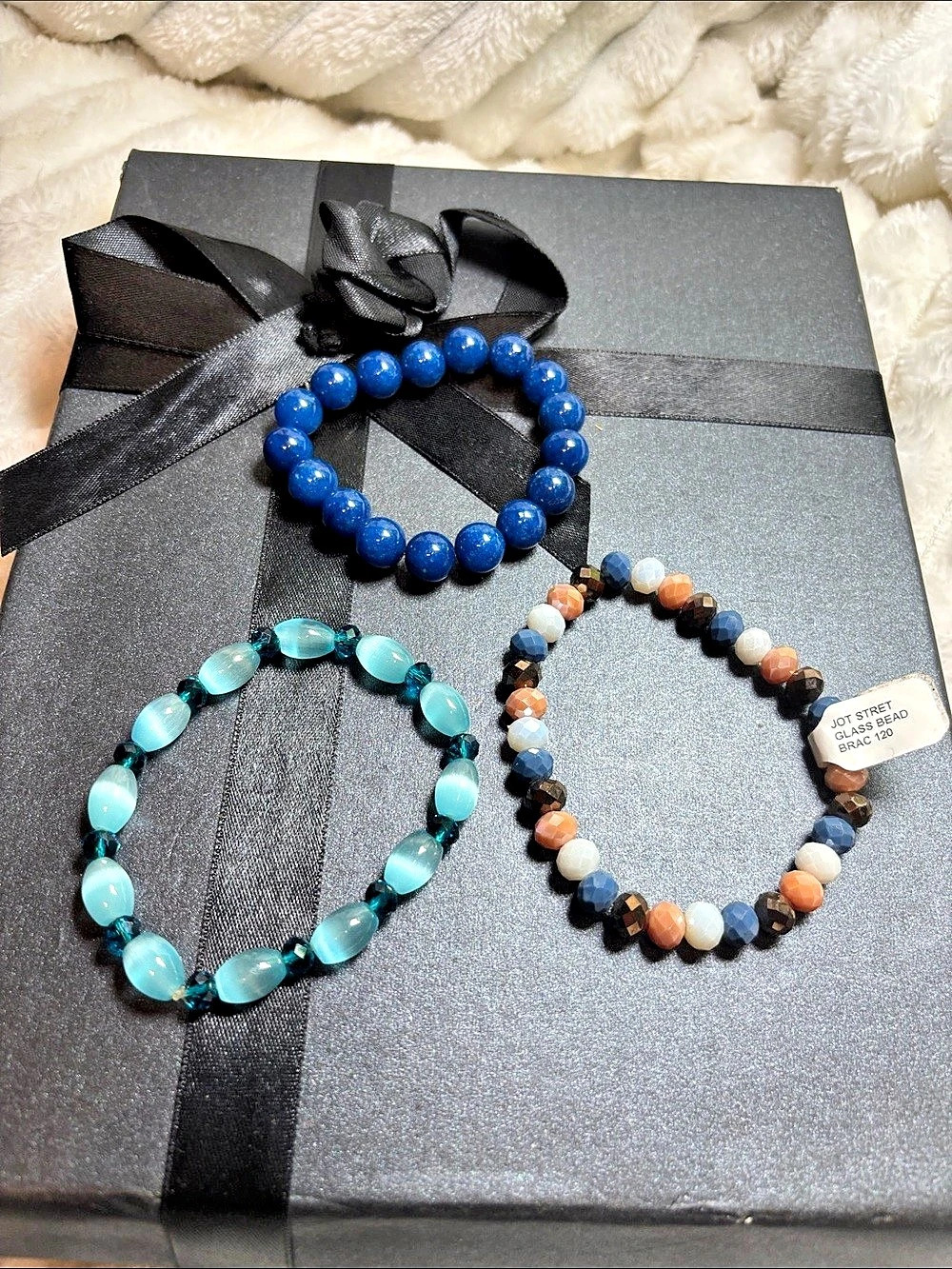 3 Stretch Beaded Bracelet Set Blue & Turquoise